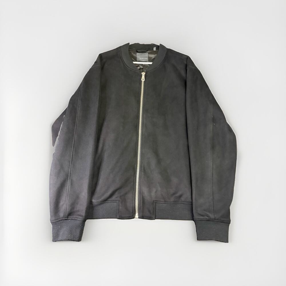 Marconi Bomber Jacket Men’s Black Faux Suede Full Zip Minimalist Casual